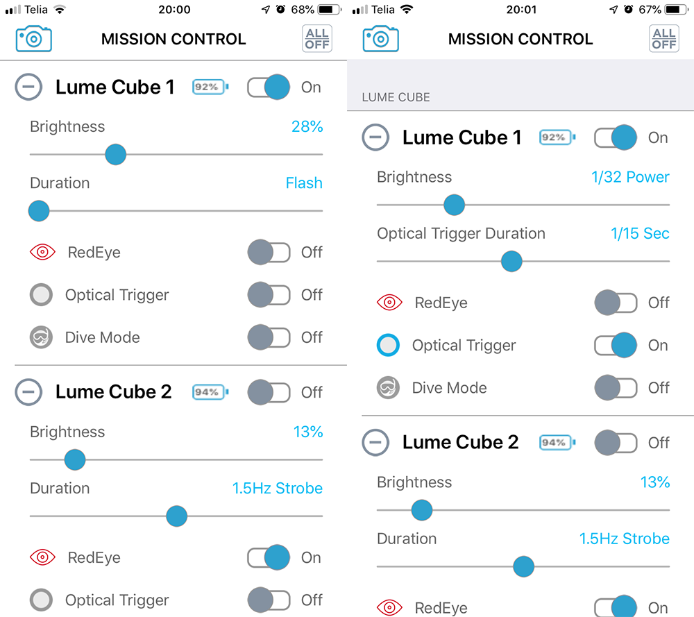 Lume Cube app screenshots